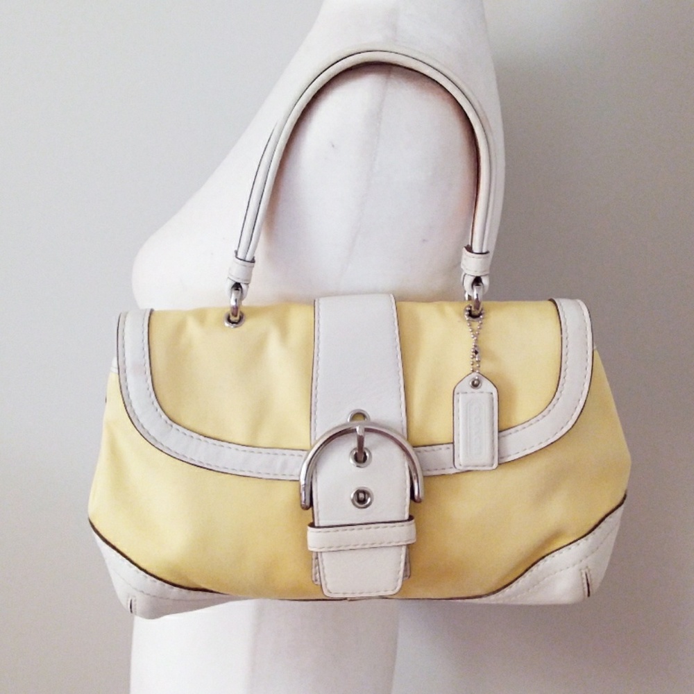 Coach soho top handle 0798 Yellow and White Leather-Trim Hobo Bag